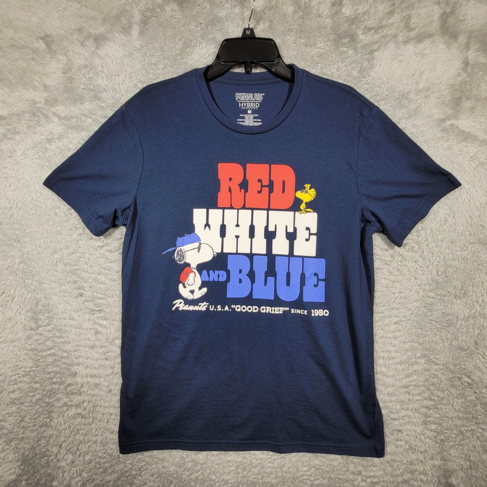 Peanuts Hybrid Mens Shirt Medium Red White Blue Snoopy Good‎ Grief USA